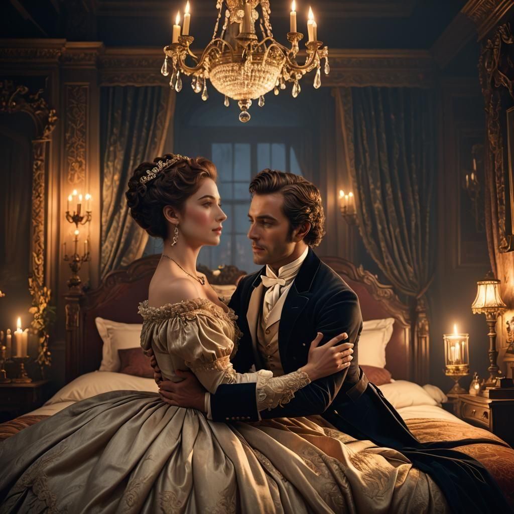 Romantic 19th Century Lady and Servant Portrait