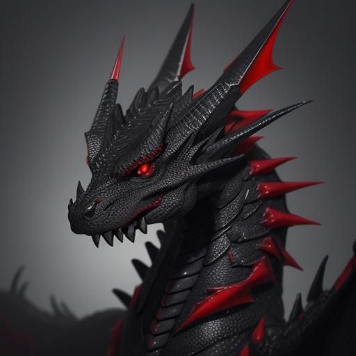 Realistic Black Dragon with Red Eyes