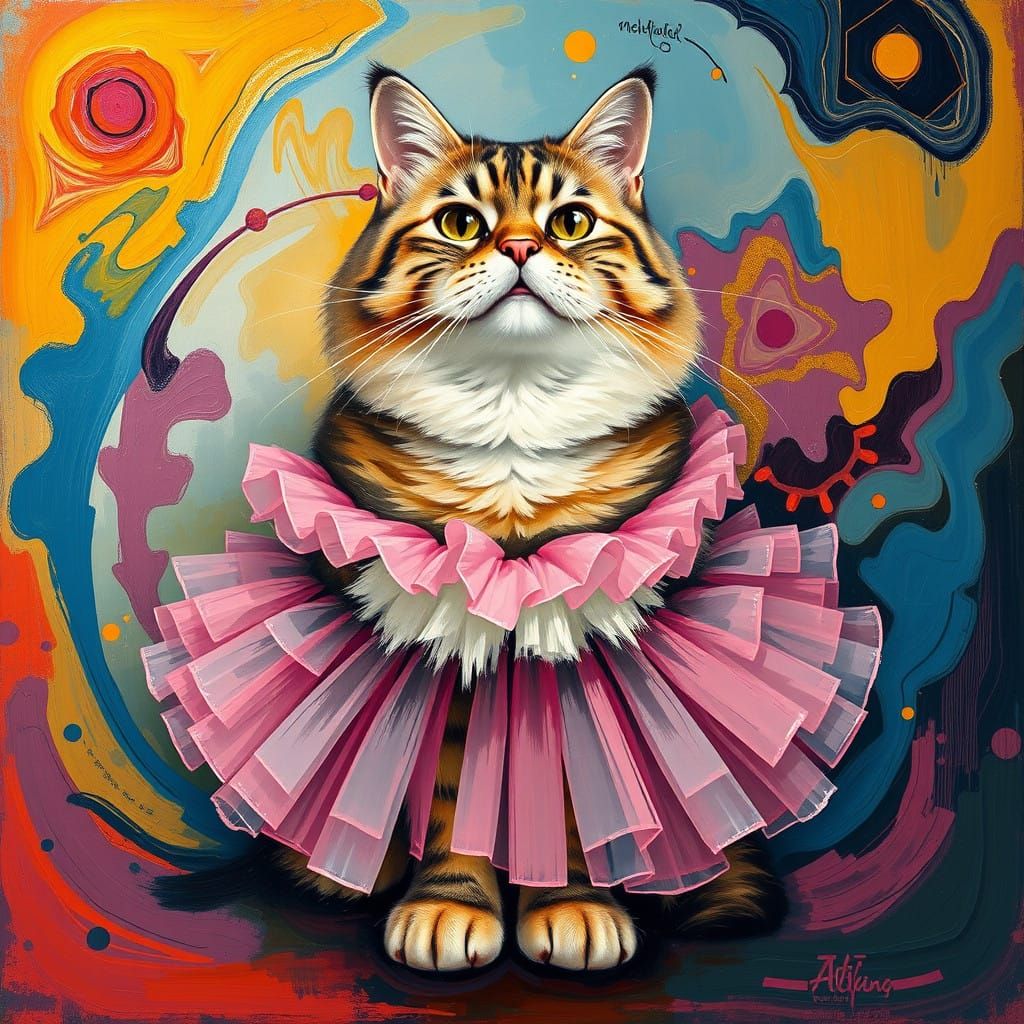 Majestic Cat Wears Delicate Pink Tutu in Whimsical Masterpie...