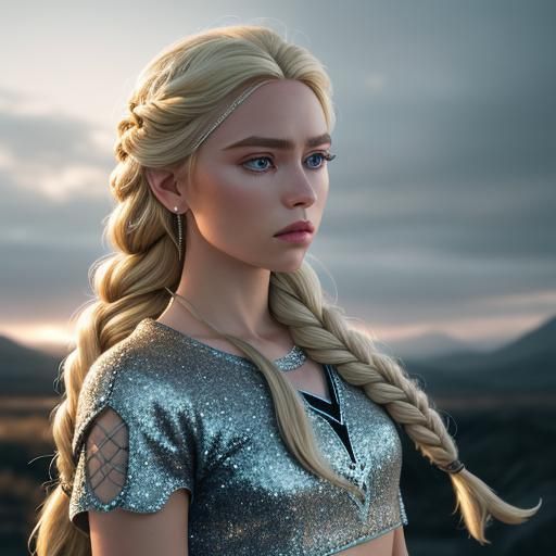 Hyperrealistic Elsa Portrait in Sparkly Top