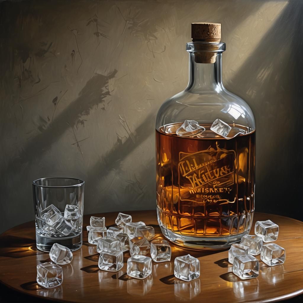 Hyperrealistic Whiskey Bottle Still Life