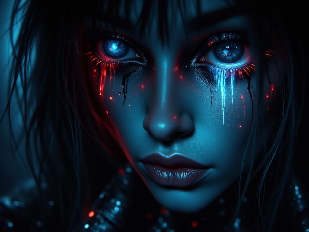 Hypnotized Woman Falling into TV Screen: Horror Aesthetic