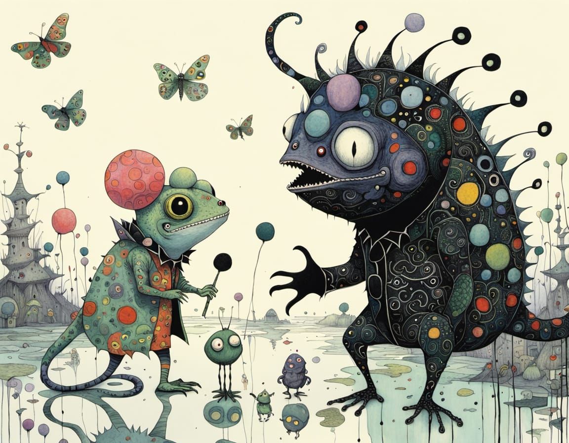 Chameleon Clown Meets Demon in Ghibli Wonderland