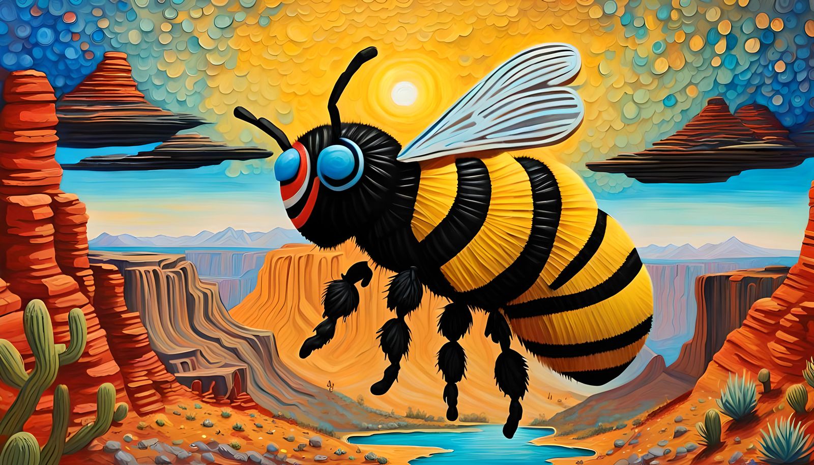 Hopi Kachina Impasto Painting of Canyon Waterfall