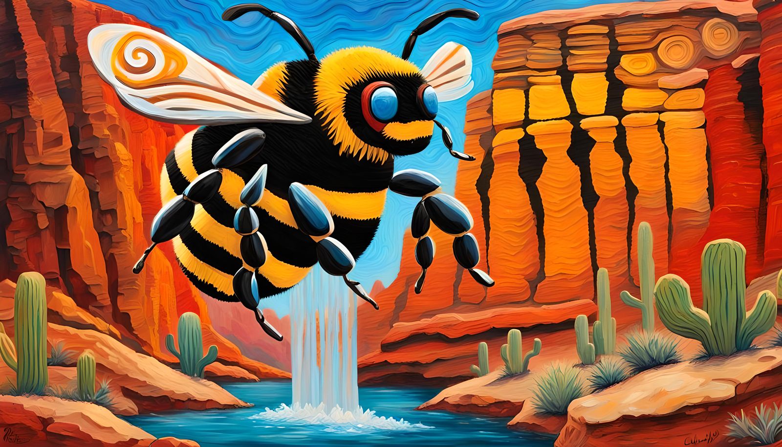 Hopi Bumblebee Kachina in Impasto Oil-Paint Style