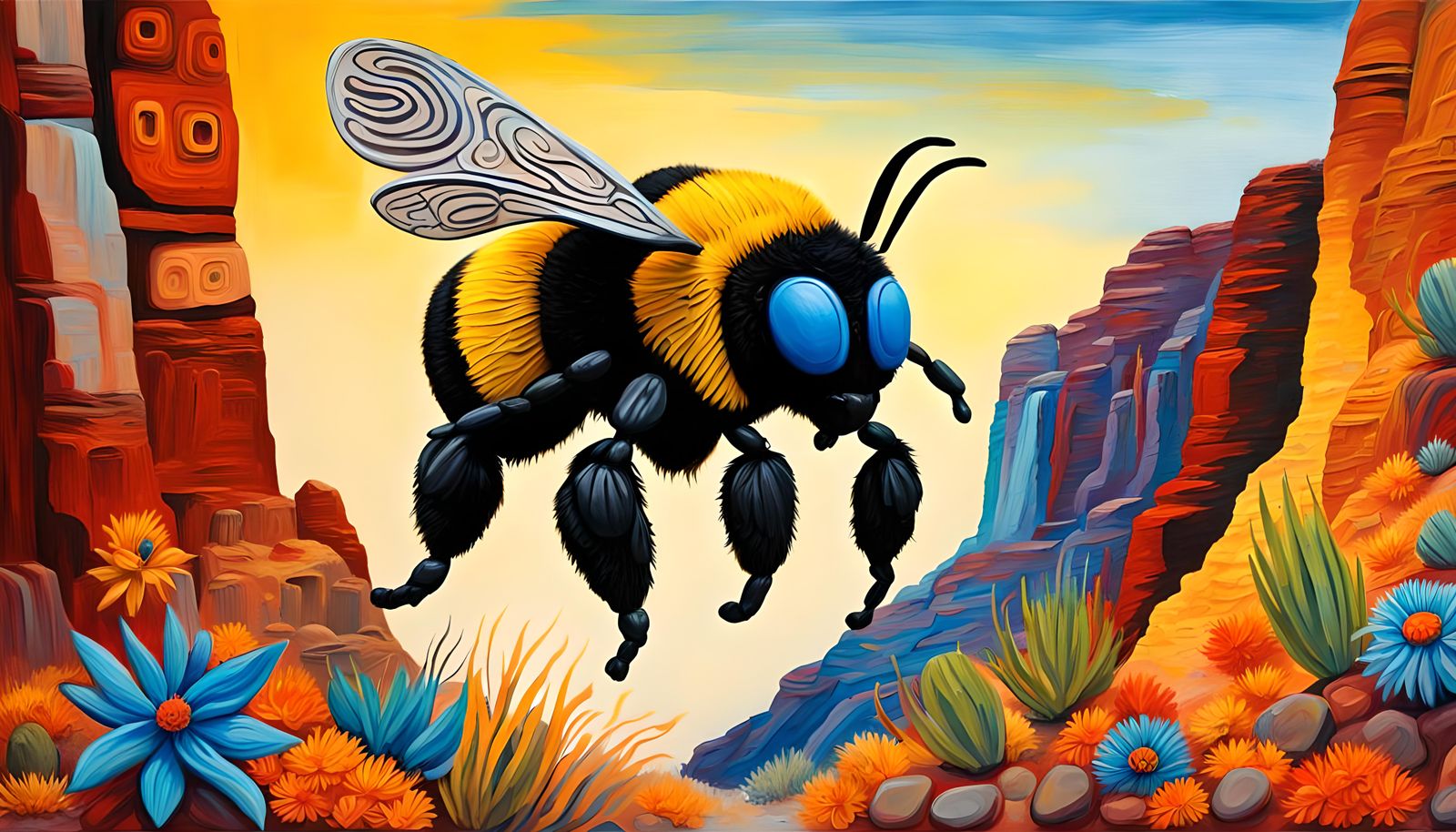 Hopi Bumblebee Kachina over Havasupai Canyon as Impasto Pain...