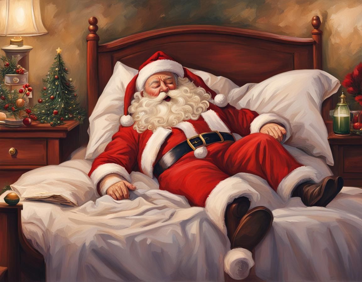 Santa Claus Sleeping Peacefully in Bed