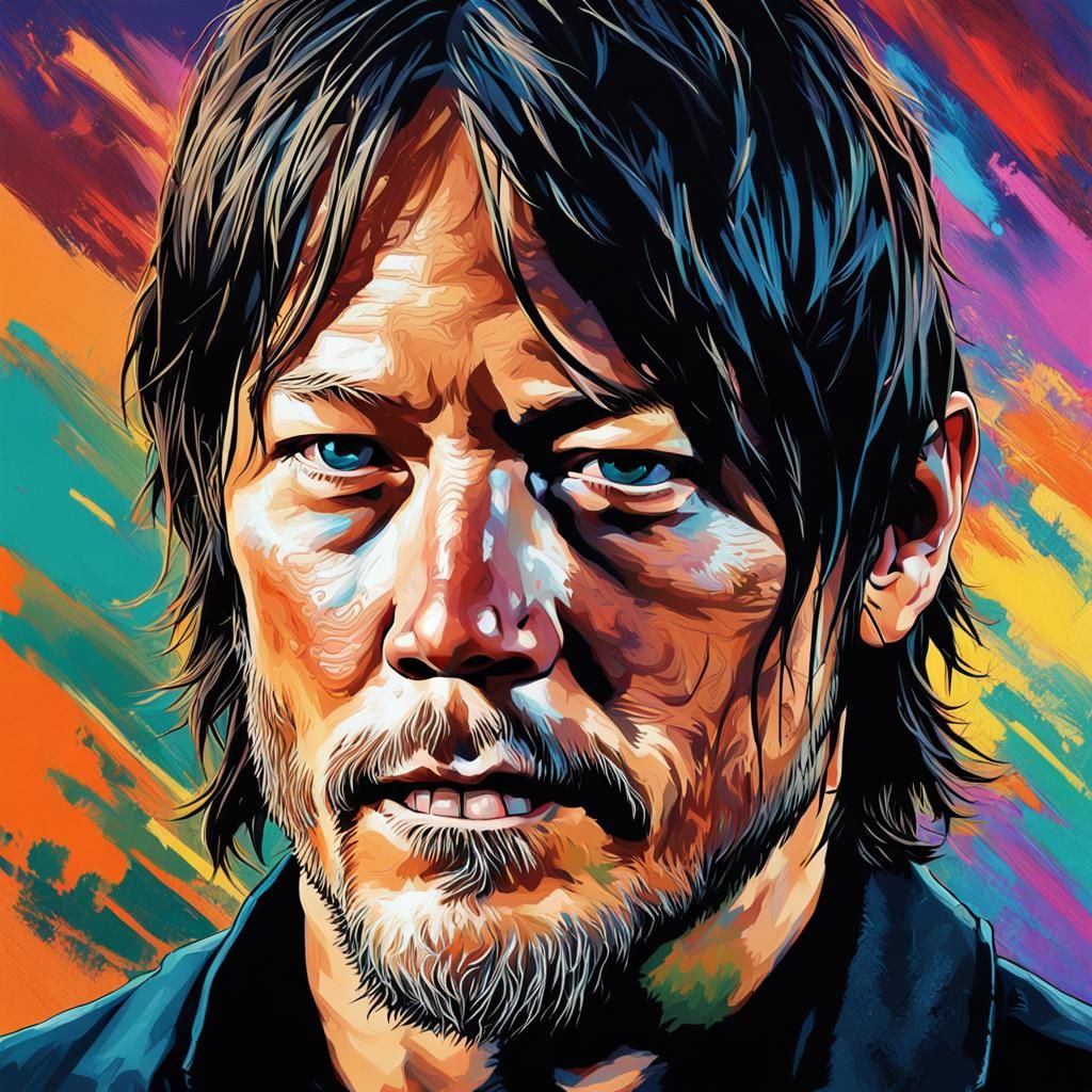 Hyperrealistic Portrait of Norman Reedus in Splash Art Style