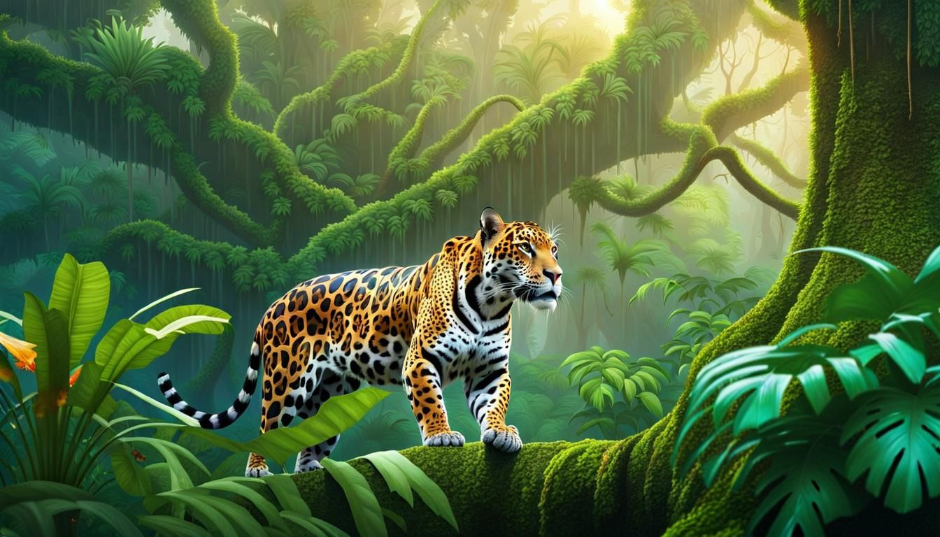 Jaguar in Rainforest: Detailed 8K Concept Art
