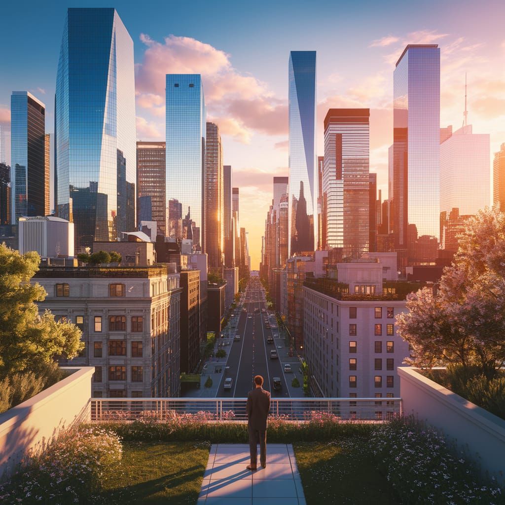 NYC Skyline at Sunset in Vibrant 3D Render