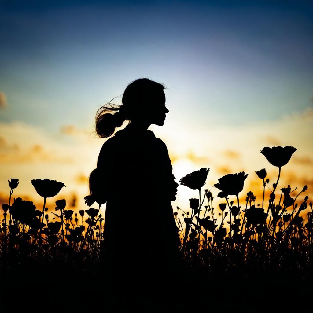 Silhouette of Woman Surrounded by Flowers