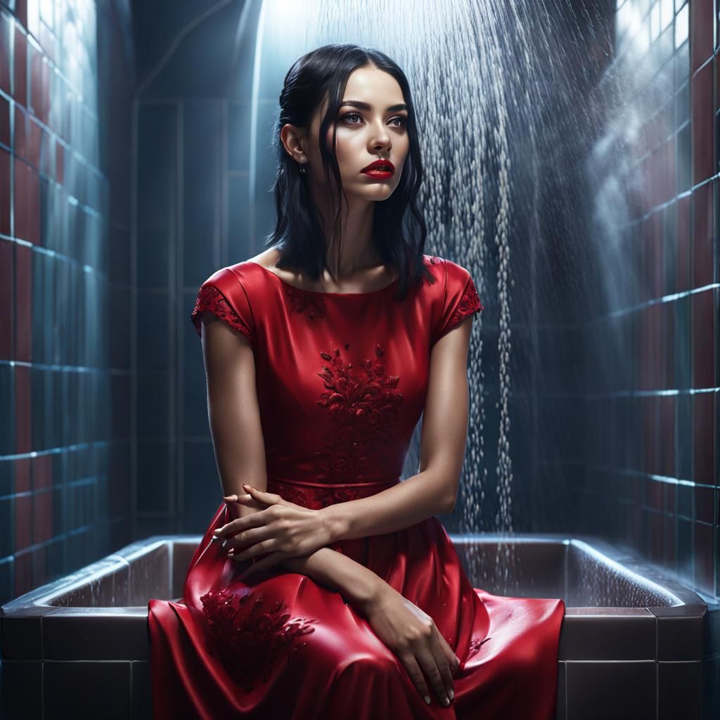 Fantastical Shower Scene in Deep Color, Intricate Detail