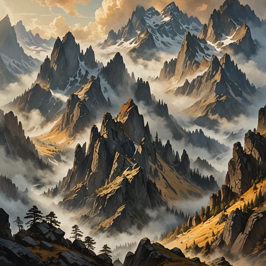 Misty Mountain Landscape in Painterly Style