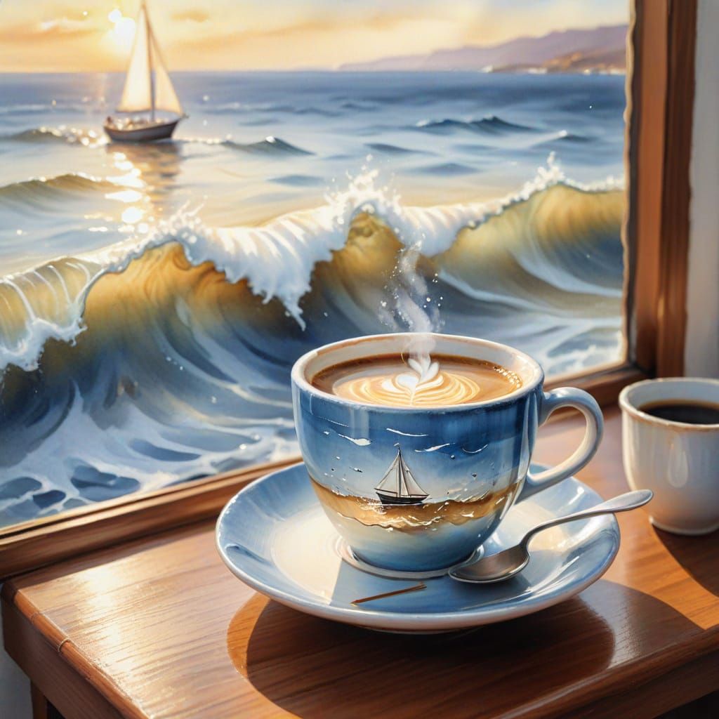 Coffee Cup Ocean: A Watercolor Still Life