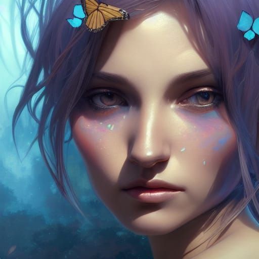 Butterfly Portrait in Hyperdetailed Splash Art Style