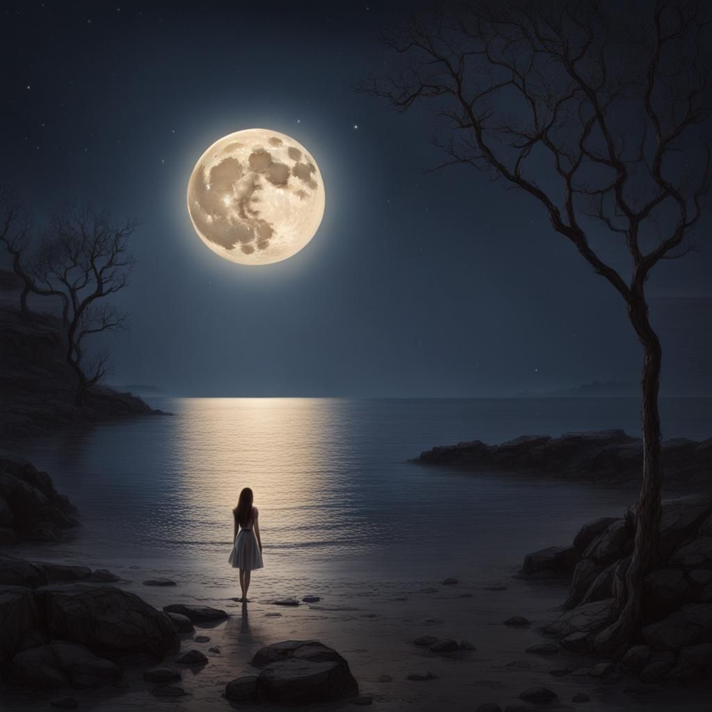 Ethereal Beauty: Young Woman in Pale Moonlight