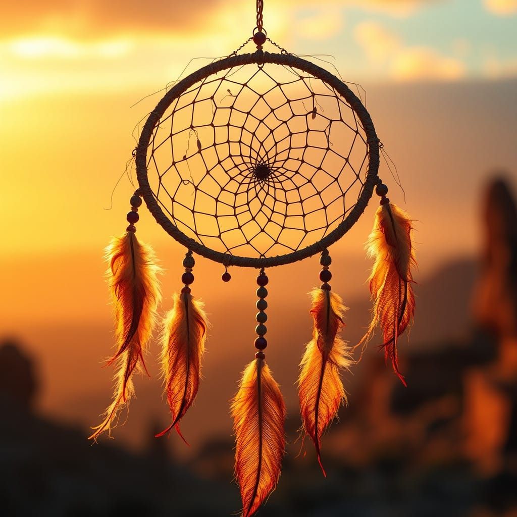 Mystical Dreamcatcher Illuminated by Sunset Glow