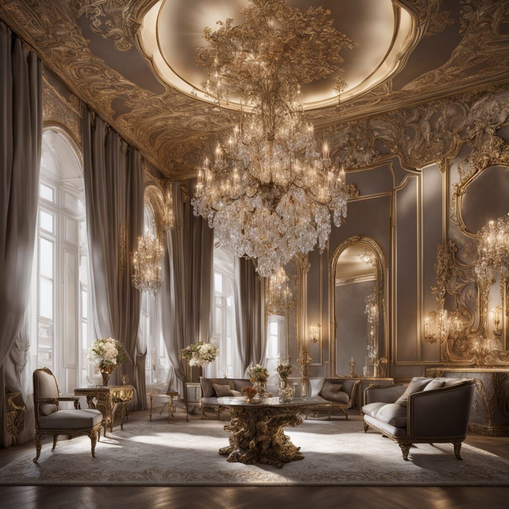 Baroque Oil Painting of Jewelry Dress in Ornate Storefront