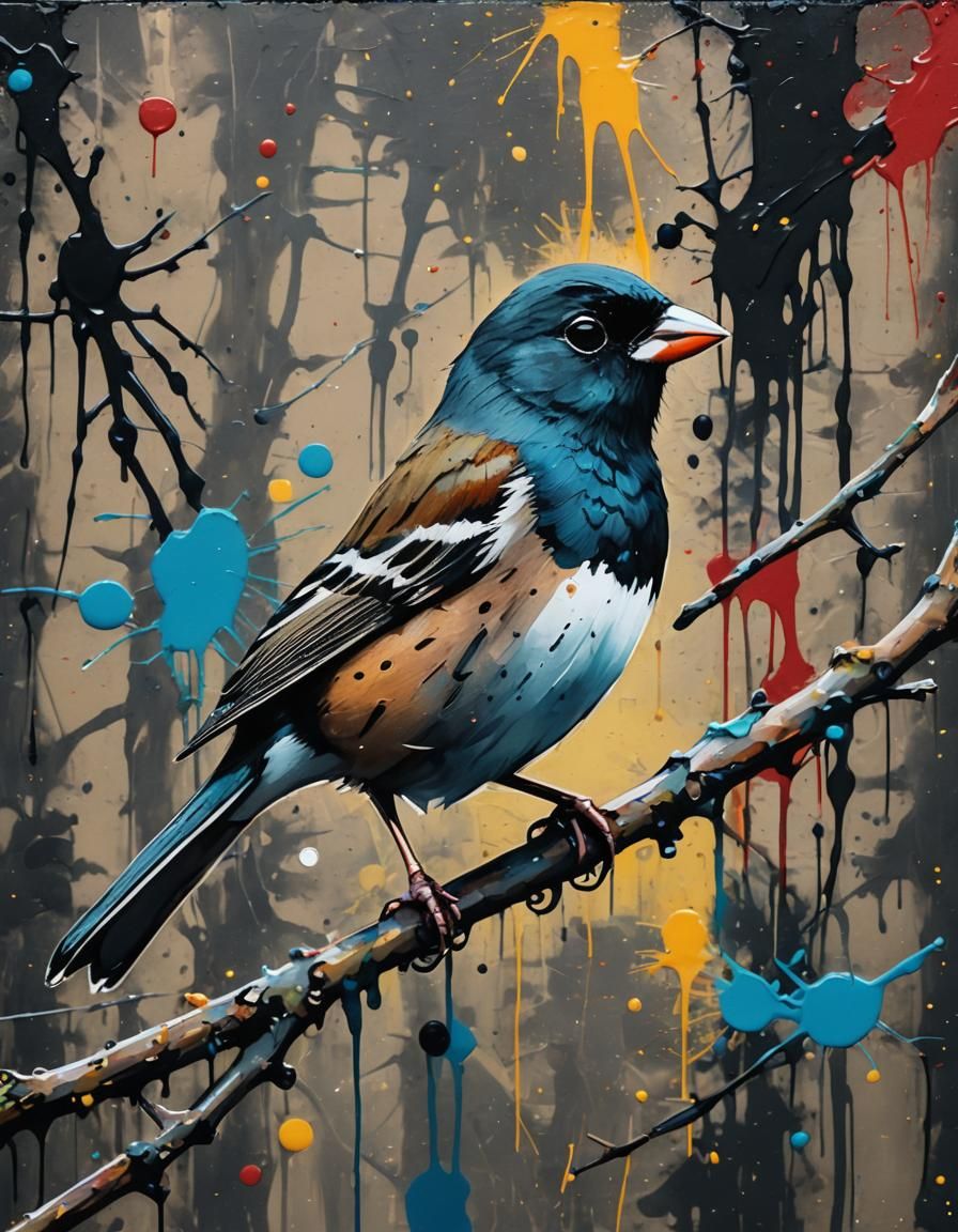 Dark-eyed Junco in Vibrant Street Art Style
