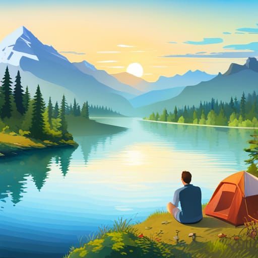 Mountain Lake View: 2D Vector Landscape Art