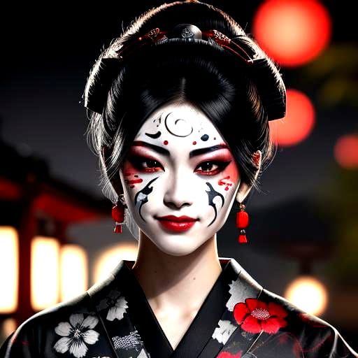 Goth Geisha Assassin in Zen Garden, Photorealistic