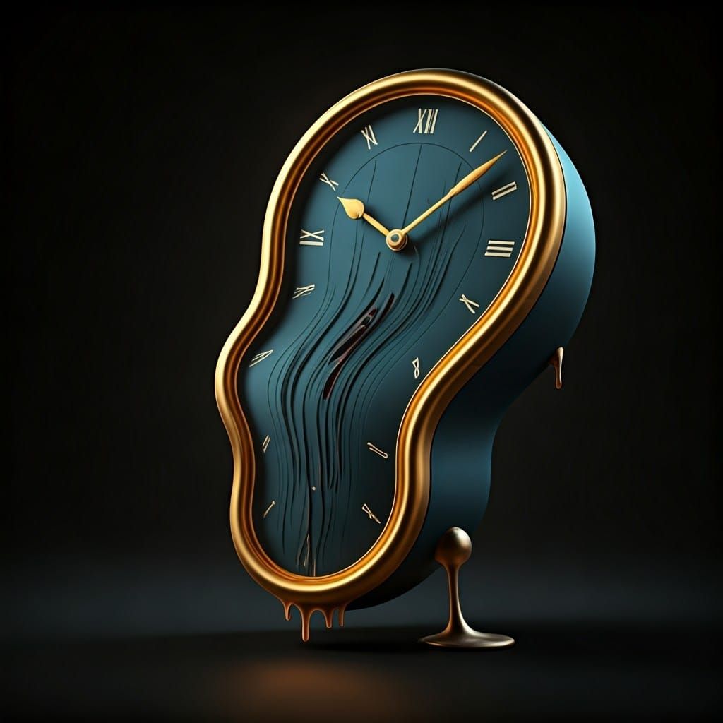Surrealist Melting Clock in Cyberpunk Style