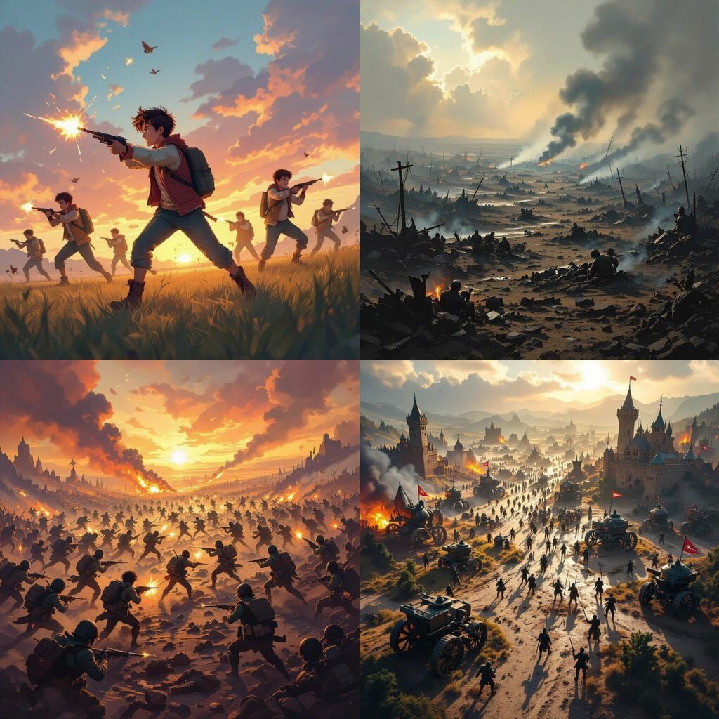 Aerial View of a Dynamic Battlefield Scene