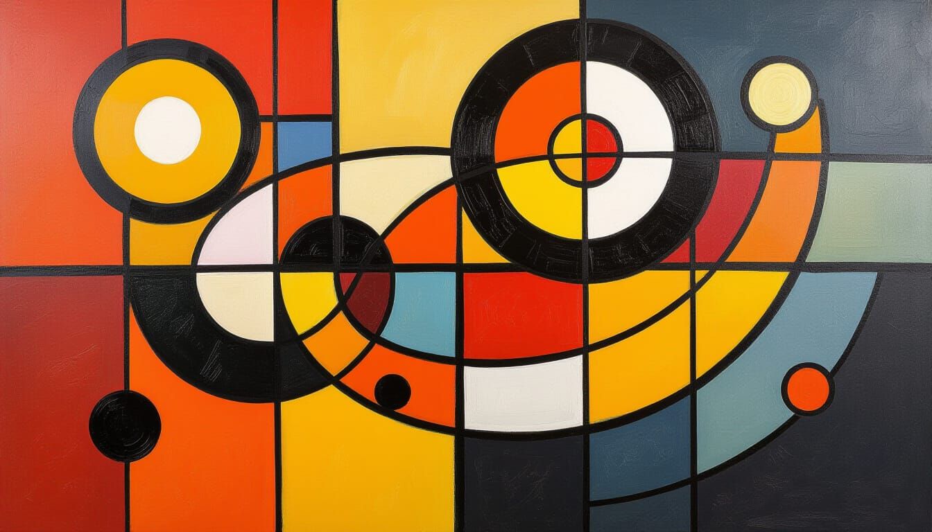 Abstract Oil Painting with Orange, Black, and Yellow