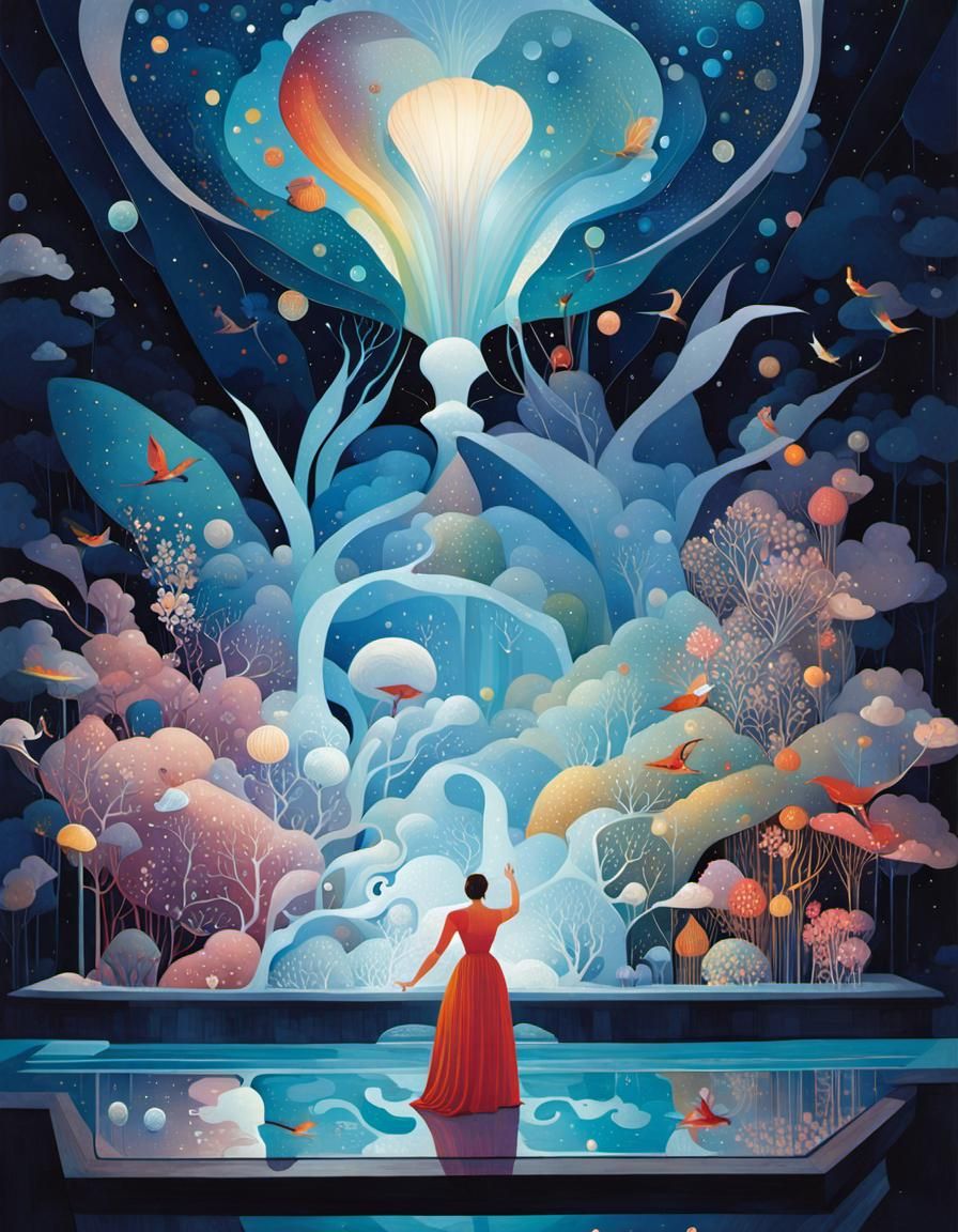 Abstract Ecosystem in Mixed Media Style