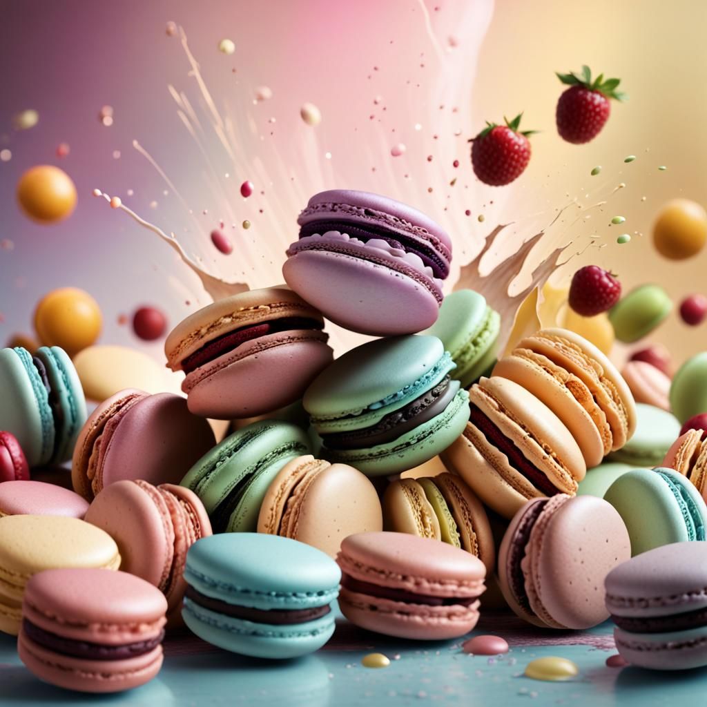 Pastel Macaron and Fruit Bakery Advertisement