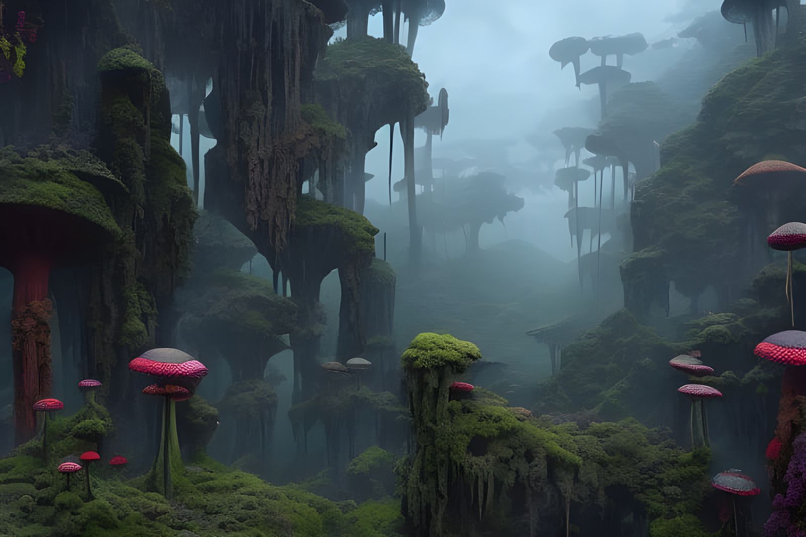 Mushroom Labyrinth in Dark Fantasy Style