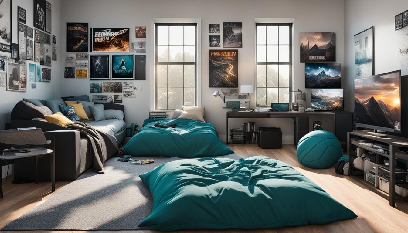 Teen Bedroom with Sports Posters and Gaming System