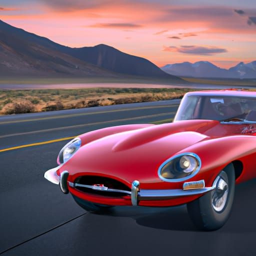 1974 Red Jaguar E-Type on Route 66