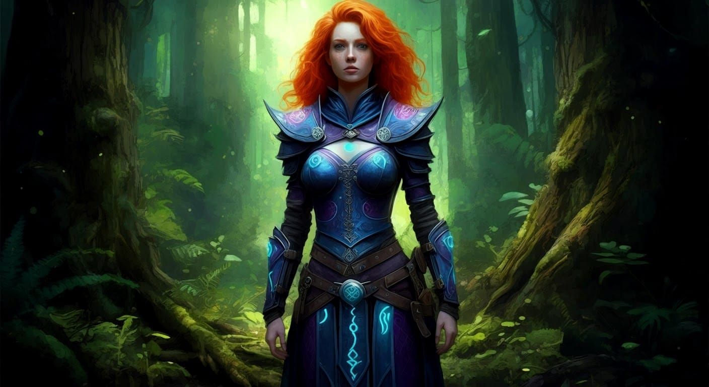 Redhead Mage in Epic Forest: Graffiti Art Style