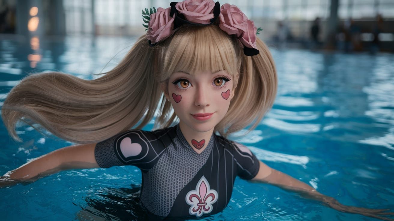 Emo Girl with Rose Tattoos Swimming