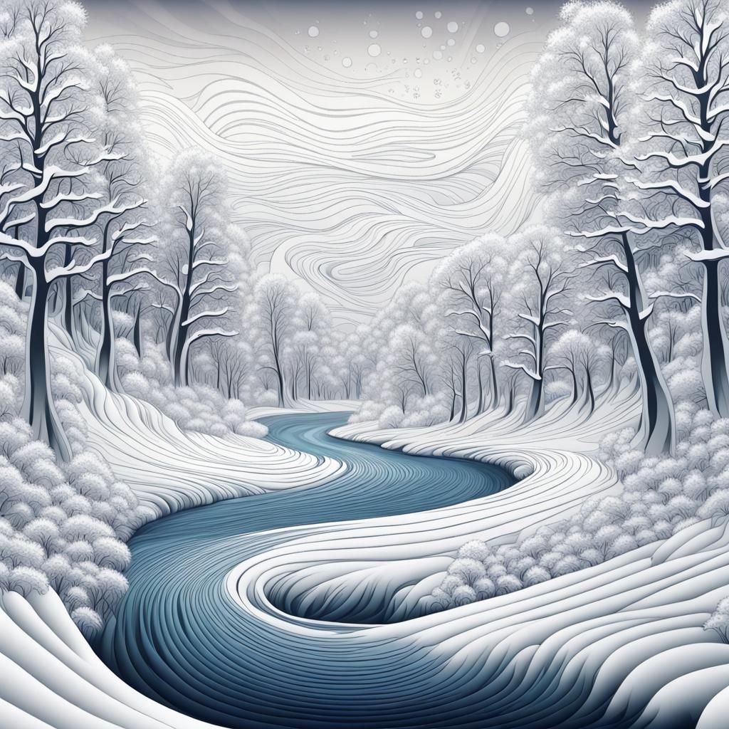 Snowy River Forest with Abstract Fractals