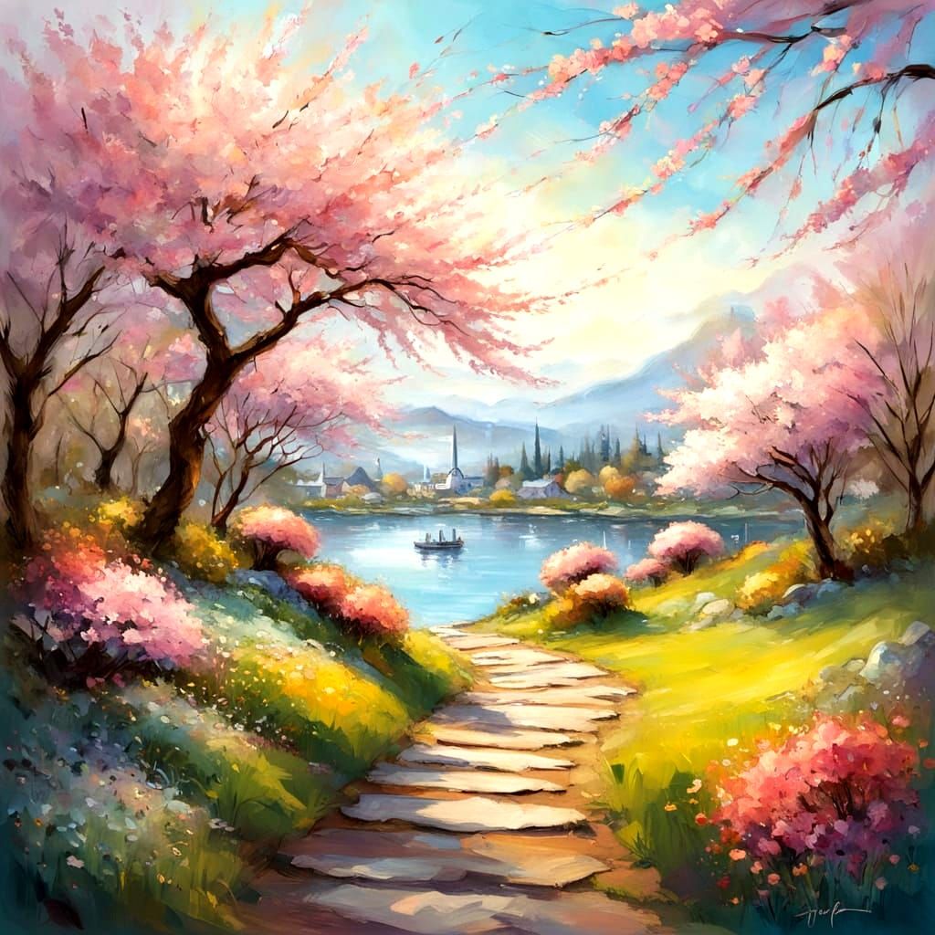 Springtime in a Vibrant Portland Waterfront Landscape