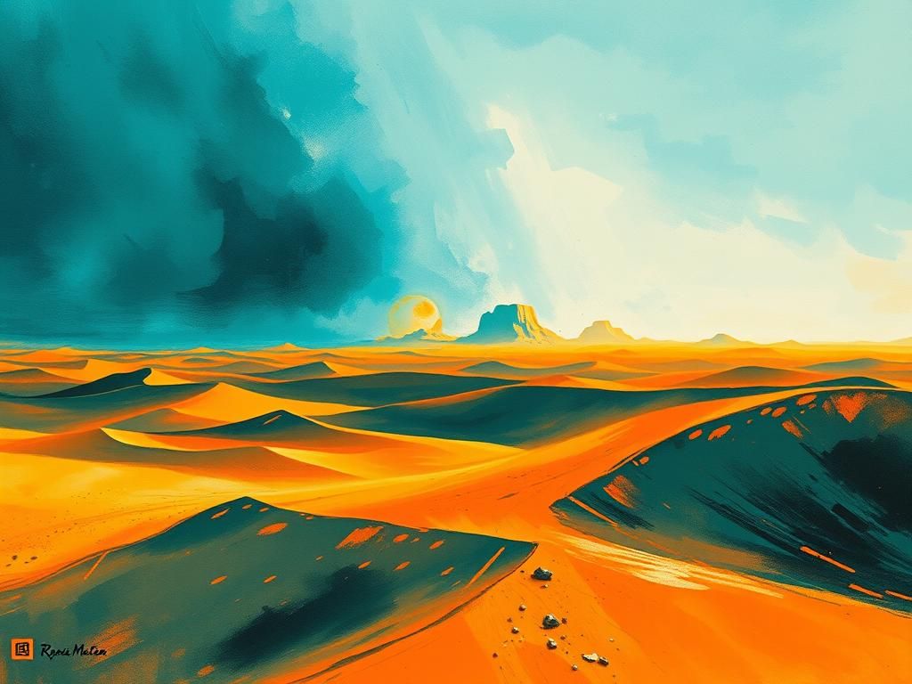 Abstract Desert Wasteland in Vivid Teal and Orange