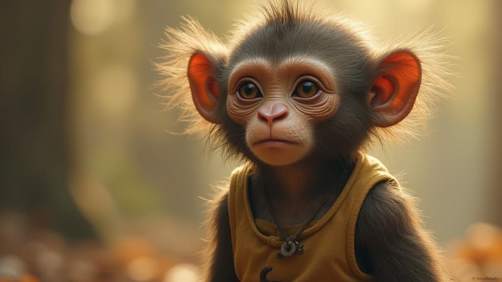 Stylized Humanoid Monkey in Earth-Toned Attire