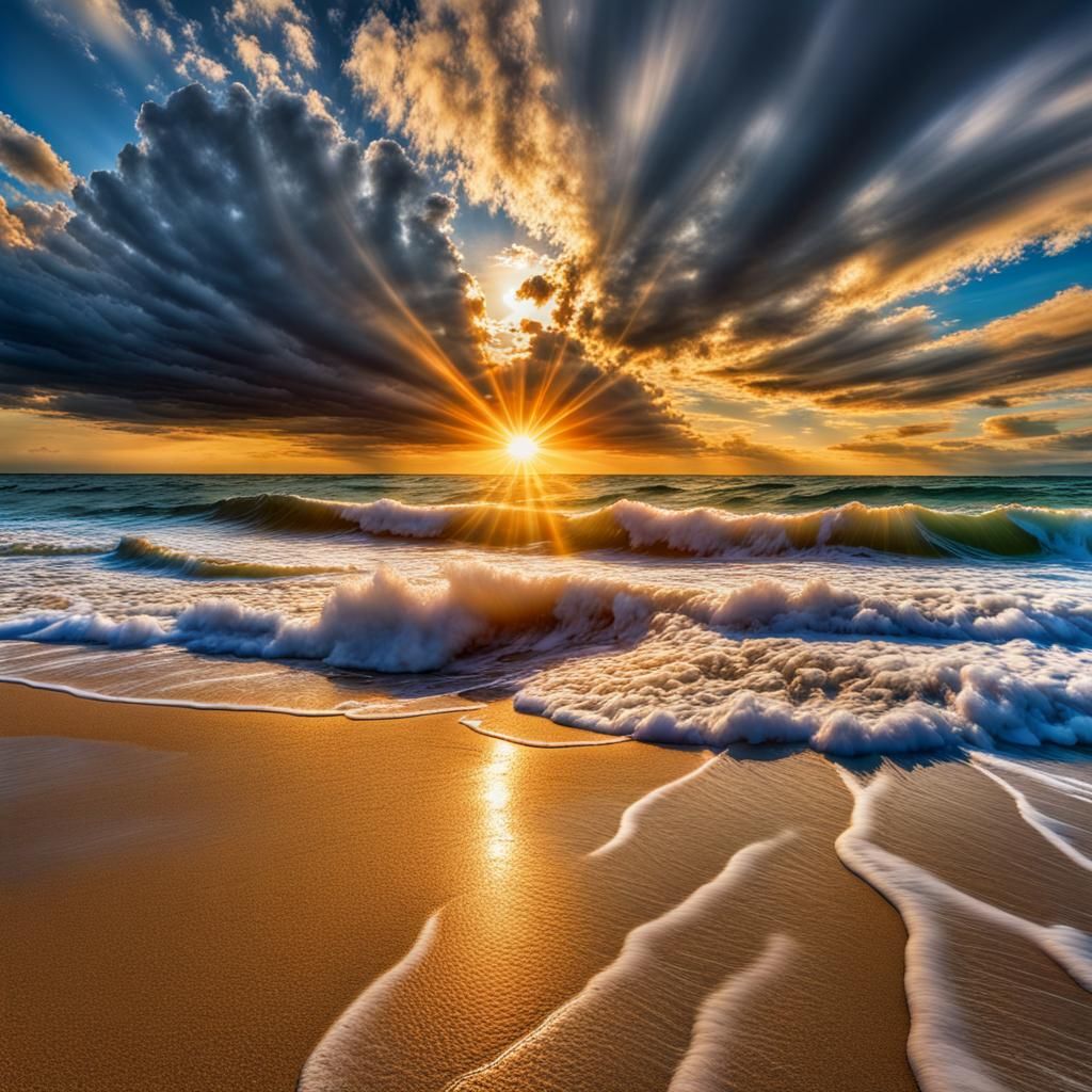 Radiant Sunshine on a Shimmering Ocean Shore