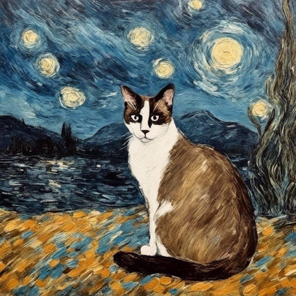 Blue Supermoon Landscape in Post-Impressionist Style