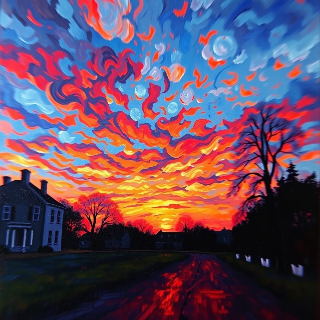 Surrealist Dawn Landscape in Vibrant, Blurred Colors