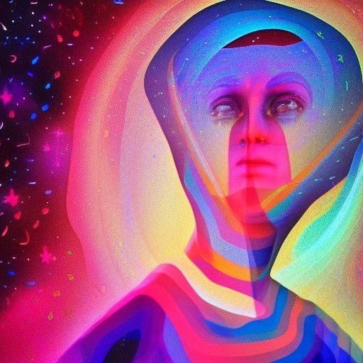 Holographic Cosmic Astral Illustration in Mixed Media