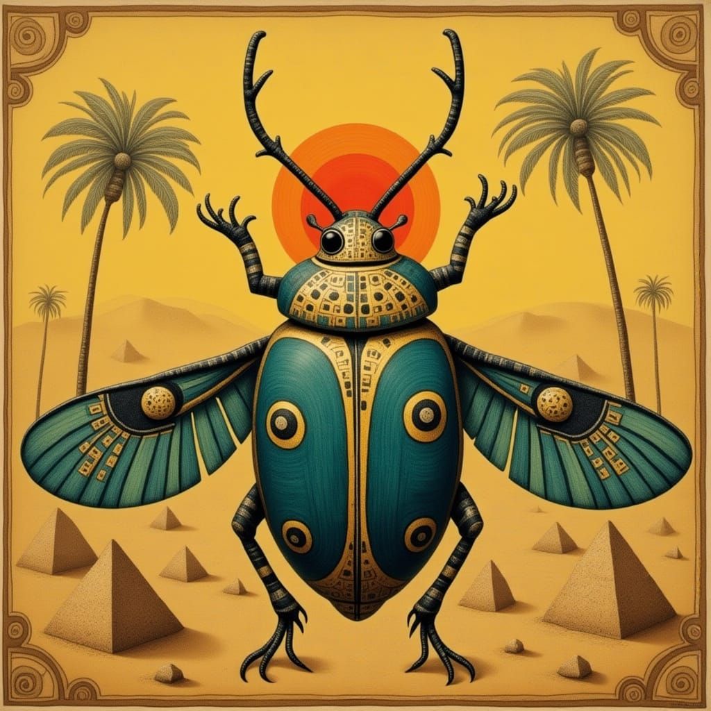 Ancient Egyptian Scarab Beetle in Art Nouveau Style