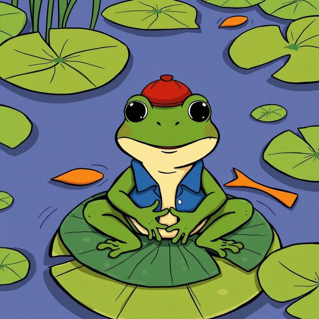 Smiling Pepe Frog in Whimsical Illustration Style