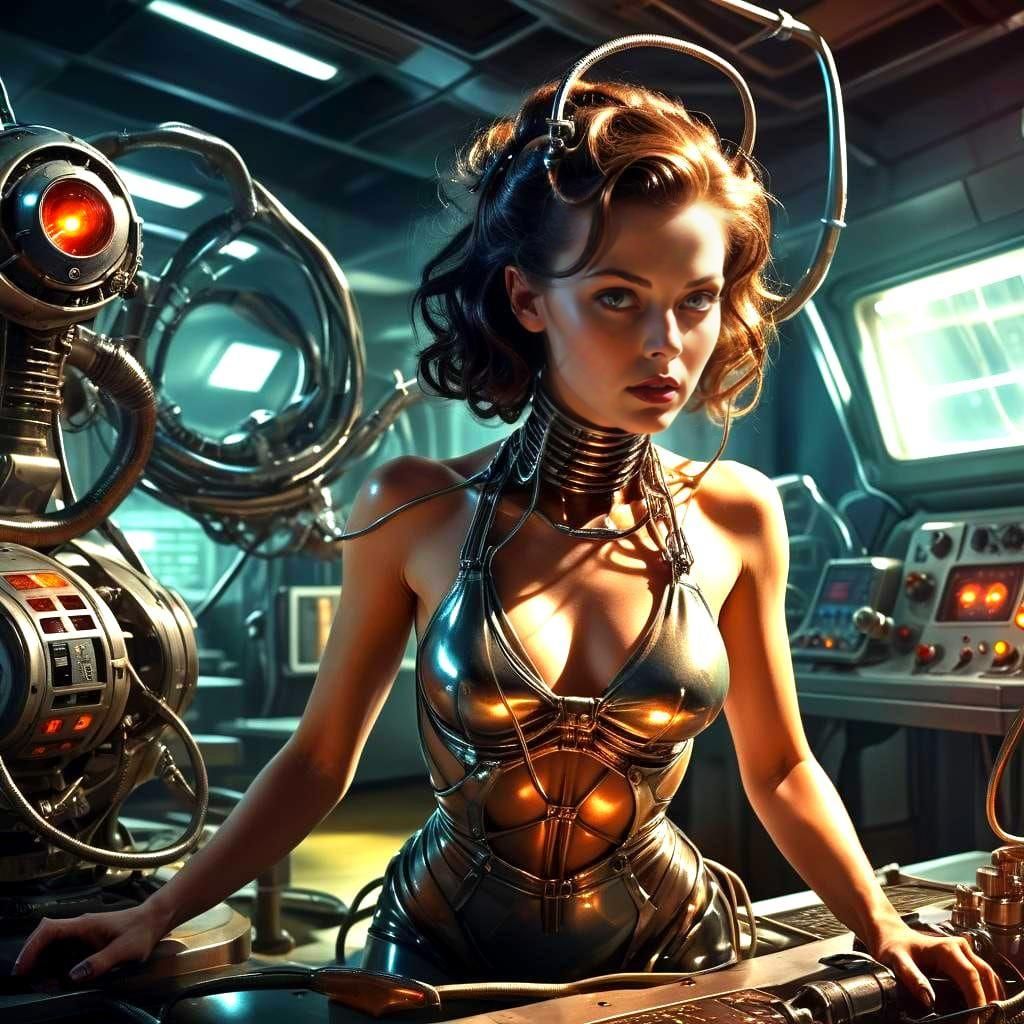 Retro Sci-Fi Pulp Cover: Woman in Alien Lab