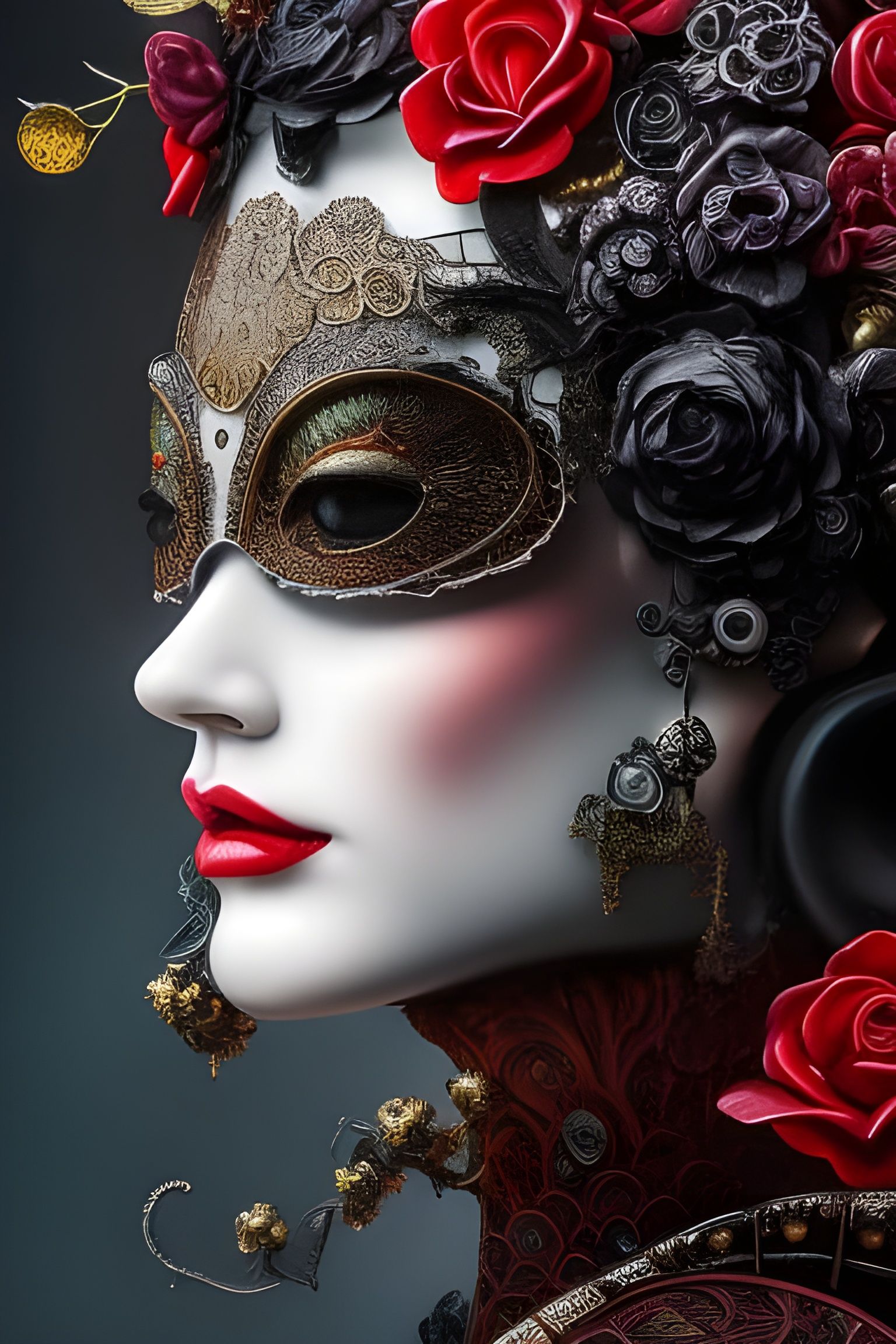 Roses with Steampunk Elements in Maximalist Style