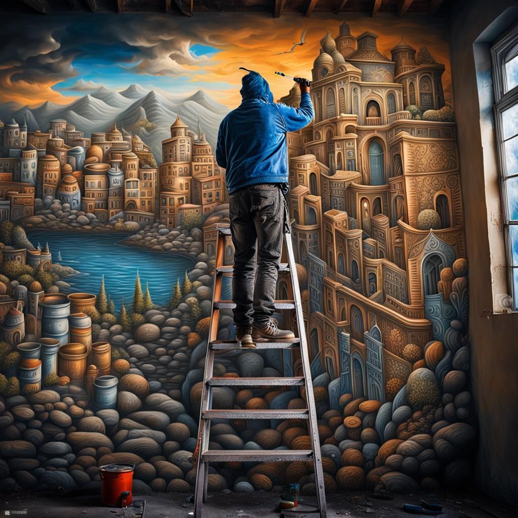 Hyperrealistic Mural Painting with Intricate Details