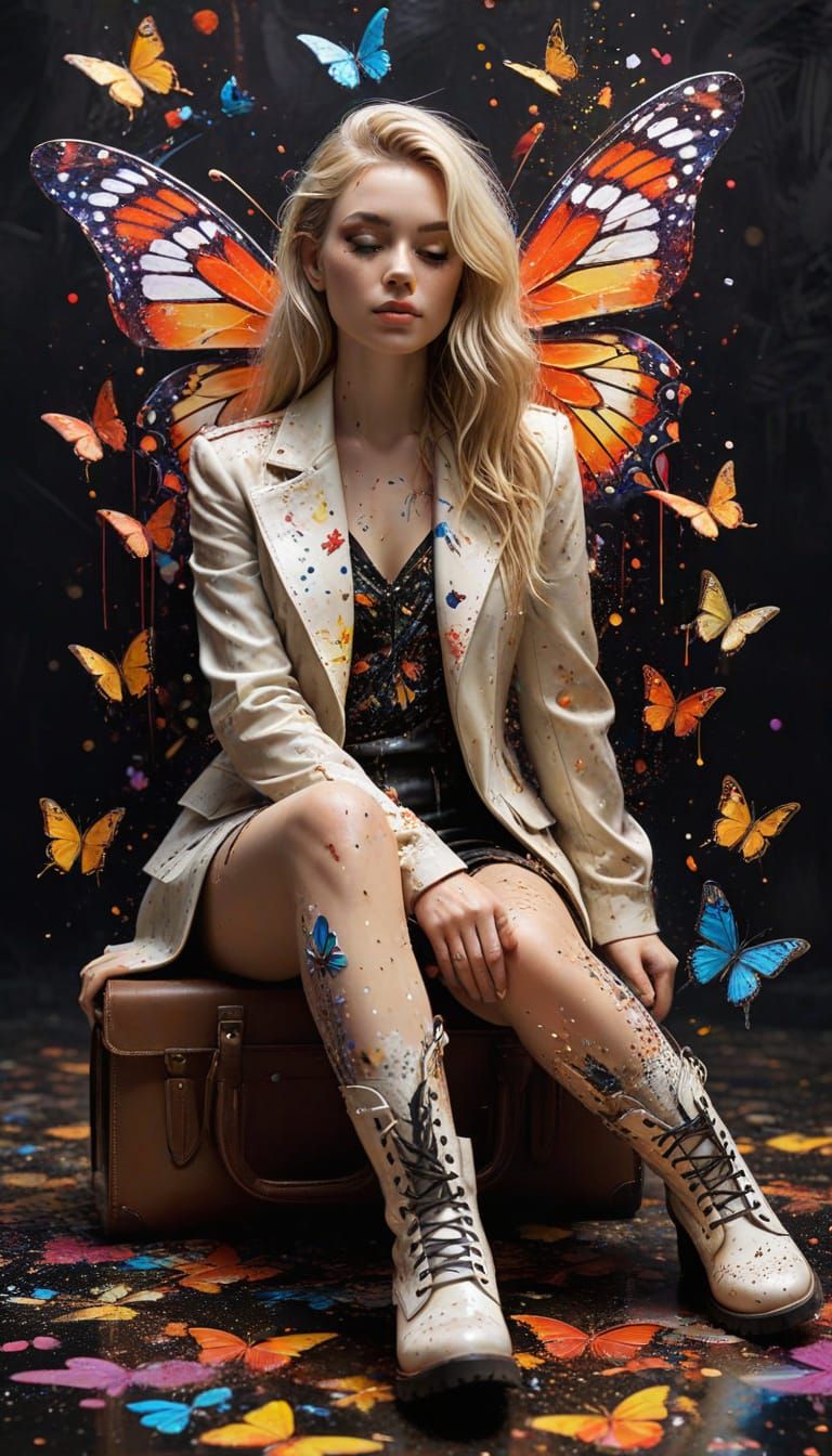 Butterfly Woman in Surreal Abstract Painting