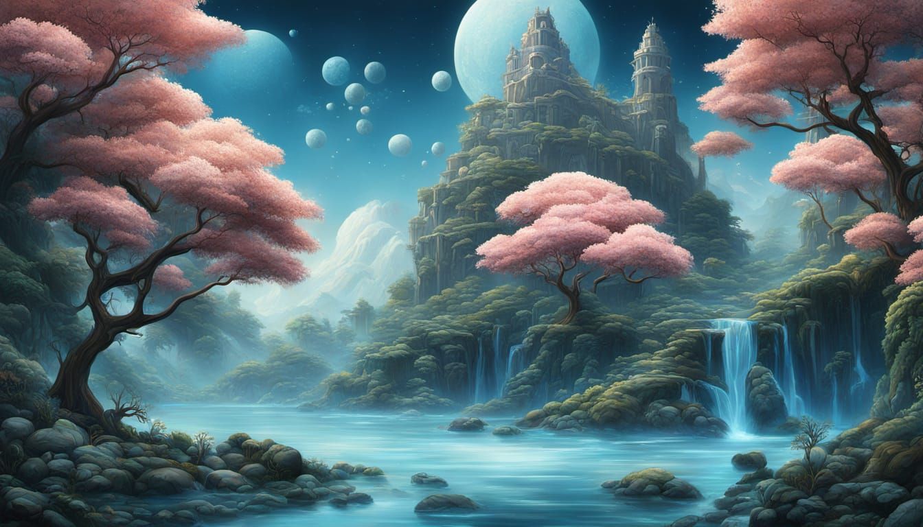 Surreal Landscape Painting with Volumetric Lighting